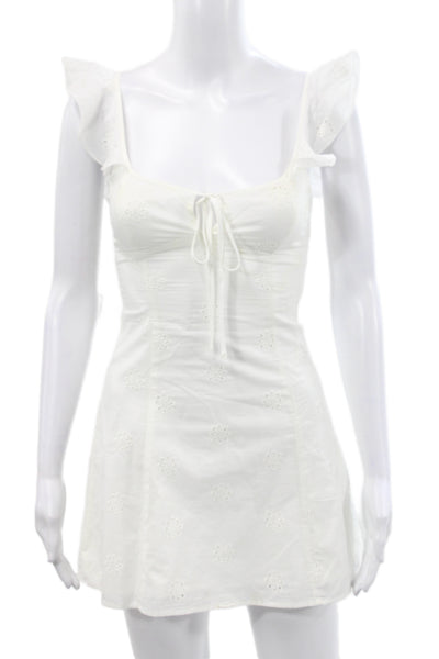 More To Come Womens Mini White Sleeveless Square Neck Floral Dress Size 2XS