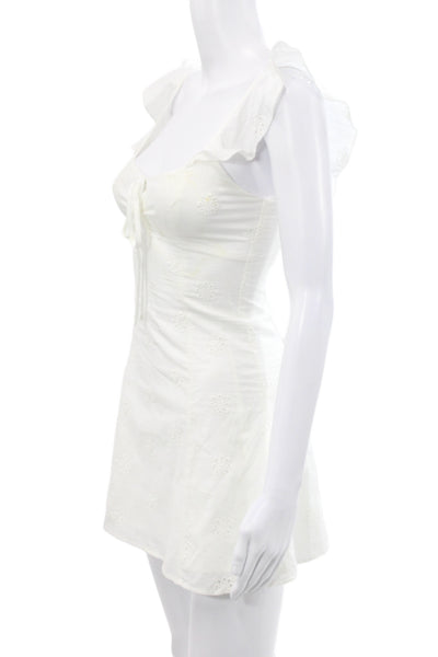 More To Come Womens Mini White Sleeveless Square Neck Floral Dress Size 2XS