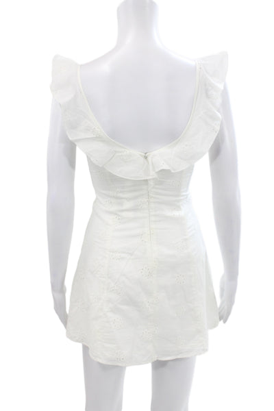 More To Come Womens Mini White Sleeveless Square Neck Floral Dress Size 2XS