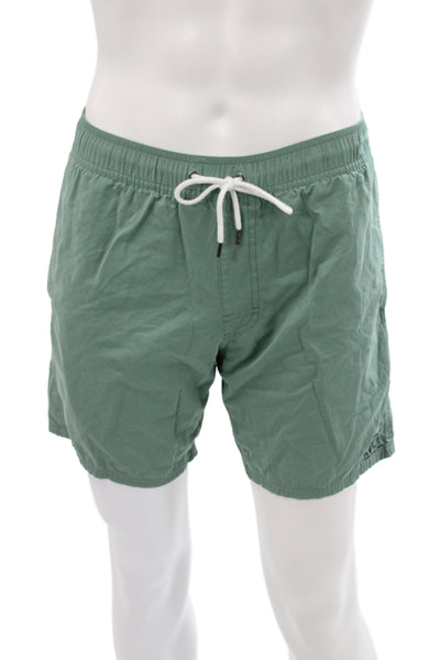RVCA Mens Elastic Waistband Logo Lightweight Swim Trunks Green Size Small