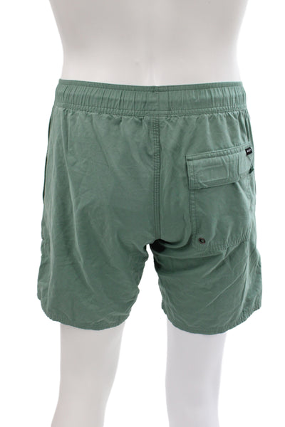 RVCA Mens Elastic Waistband Logo Lightweight Swim Trunks Green Size Small