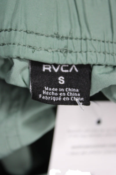 RVCA Mens Elastic Waistband Logo Lightweight Swim Trunks Green Size Small