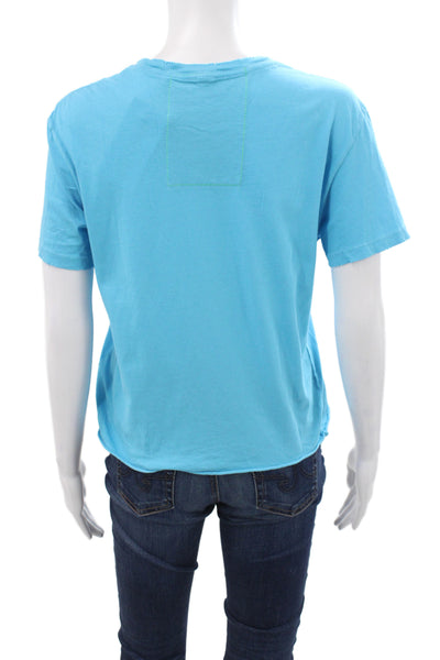 Aviator Nation Womens Cropped Blue Cotton Crew Neck Short Sleeve Tee Size S