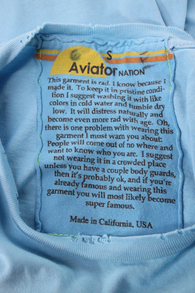 Aviator Nation Womens Cropped Blue Cotton Crew Neck Short Sleeve Tee Size S