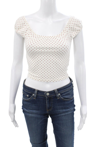 Sunday Best Women Cropped T-Shirt White Scoop Neck Heart Sleeveless Size 2XS