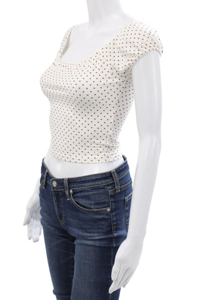 Sunday Best Women Cropped T-Shirt White Scoop Neck Heart Sleeveless Size 2XS