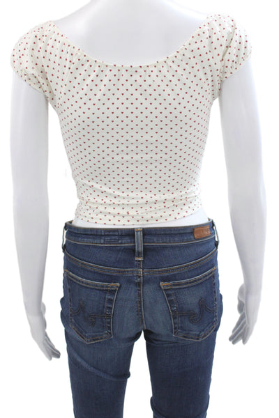 Sunday Best Women Cropped T-Shirt White Scoop Neck Heart Sleeveless Size 2XS