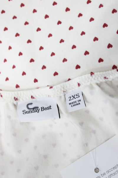 Sunday Best Women Cropped T-Shirt White Scoop Neck Heart Sleeveless Size 2XS