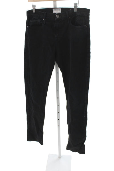 Frame Mens Straight Black Cotton Blend Jeans Button Size 32