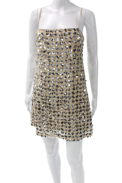 Zara Womens Mini Dress Beige Square Neck Sleeveless Geometric Party Zip Size S