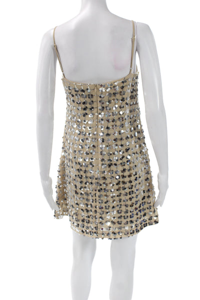 Zara Womens Mini Dress Beige Square Neck Sleeveless Geometric Party Zip Size S