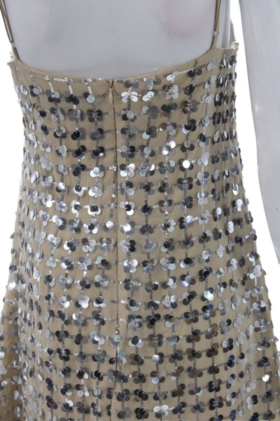 Zara Womens Mini Dress Beige Square Neck Sleeveless Geometric Party Zip Size S