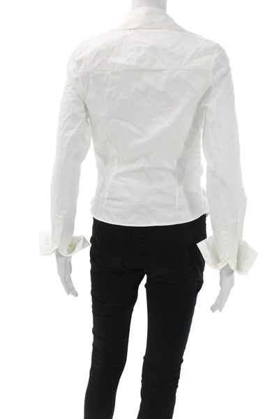 OCCLEUS Womens White Cotton Collared Button Cuff Long Sleeve Blouse Size XS