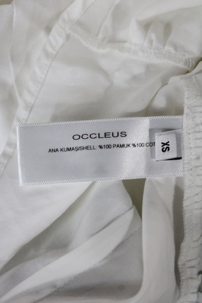 OCCLEUS Womens White Cotton Collared Button Cuff Long Sleeve Blouse Size XS