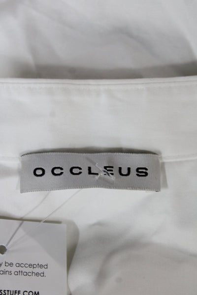 OCCLEUS Womens White Cotton Collared Button Cuff Long Sleeve Blouse Size XS