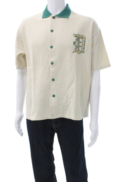 Drole De Monsieur Mens Cotton Short Sleeve Button-Down Shirt Beige Size S