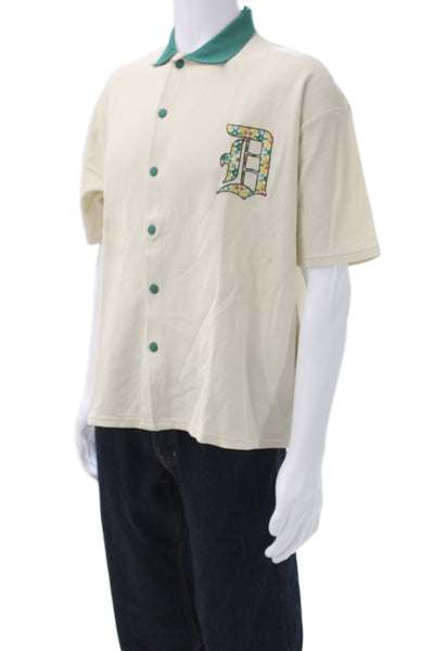 Drole De Monsieur Mens Cotton Short Sleeve Button-Down Shirt Beige Size S