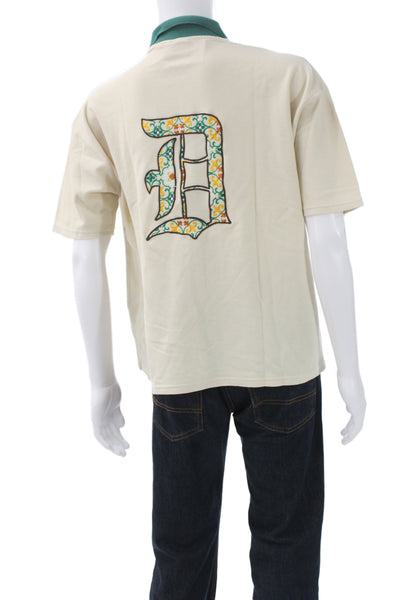 Drole De Monsieur Mens Cotton Short Sleeve Button-Down Shirt Beige Size S