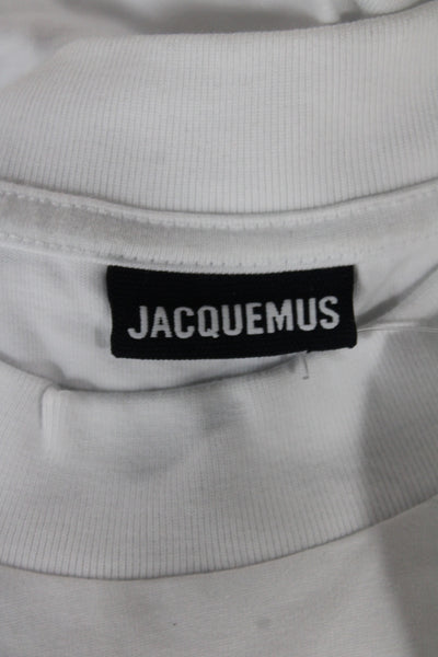 Jacquemus Mens Basic White T-Shirt Graphic Crew Neck 100% Cotton Size M