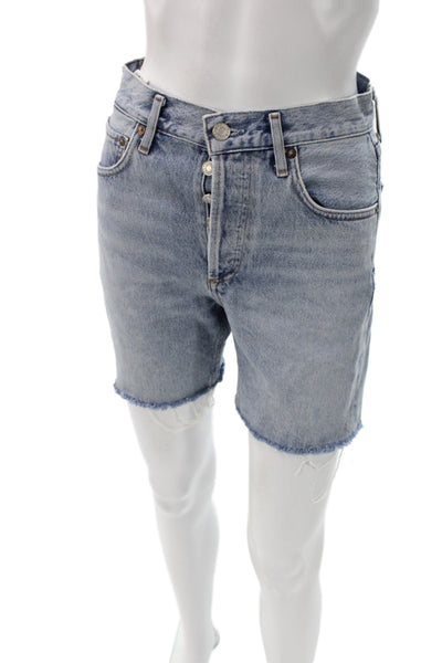 Agolde Women Cut-Off Blue Cotton Shorts Button Closure Casual Size 23