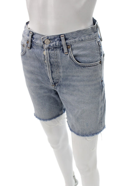 Agolde Women Cut-Off Blue Cotton Shorts Button Closure Casual Size 23