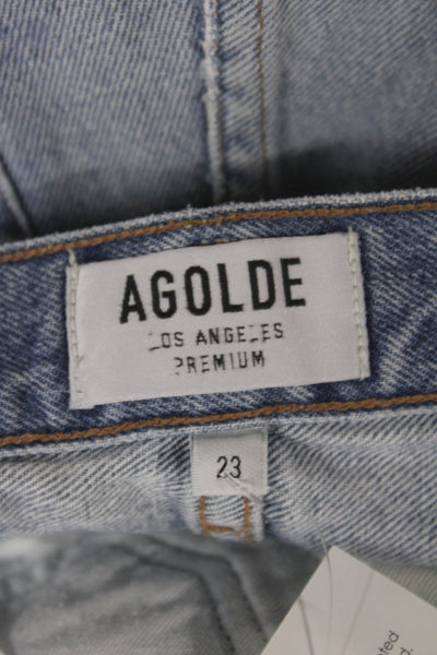 Agolde Women Cut-Off Blue Cotton Shorts Button Closure Casual Size 23