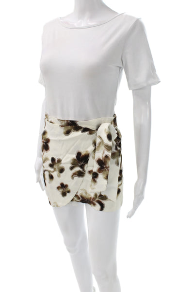 Bec & Bridge Womens Floral Mini Skort Brown Tie Waist Size 2