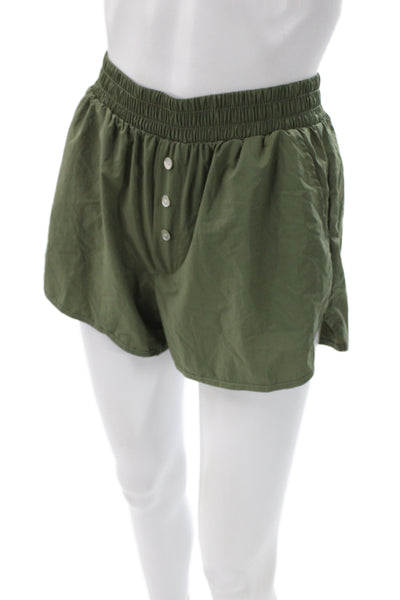 Donni Womens Utility Green Cotton Solid Button Shorts Size XS
