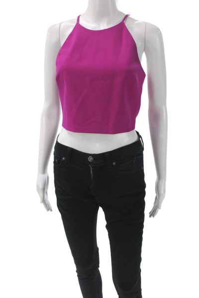 Badgley Mischka Women Cropped Halter Tank Pink Polyester Sleeveless Size 4