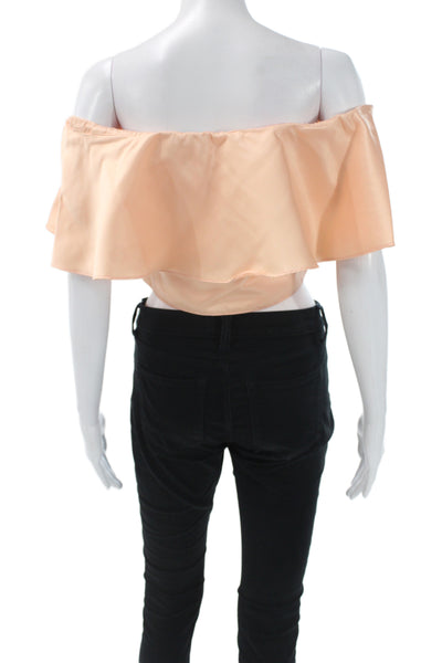 Badgley Mischka Womens Cropped Satin Off Shoulder Blouse Orange Zip Size 4