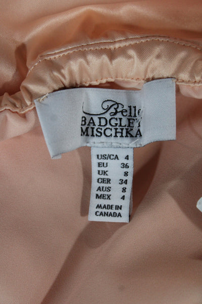 Badgley Mischka Womens Cropped Satin Off Shoulder Blouse Orange Zip Size 4