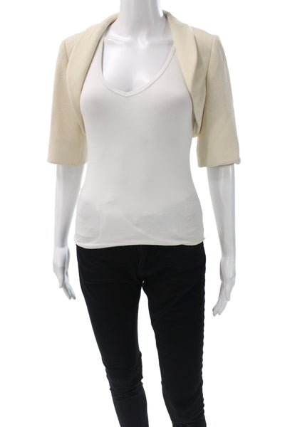 Badgley Mischka Women Basic Jacket Ivory Rayon 3/4 Sleeve Size 4
