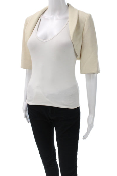 Badgley Mischka Women Basic Jacket Ivory Rayon 3/4 Sleeve Size 4