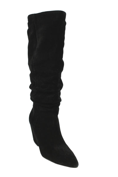 Splendid Womens Suede Pointed Toe Ruched Knee High Boots Black Size 8