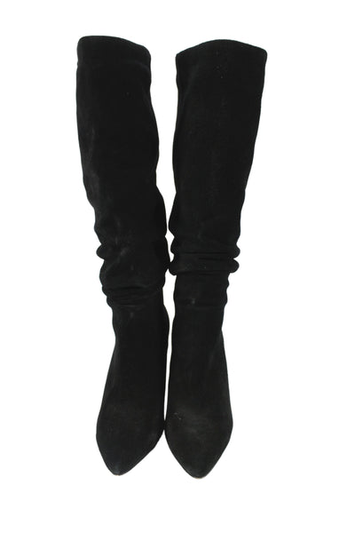 Splendid Womens Suede Pointed Toe Ruched Knee High Boots Black Size 8