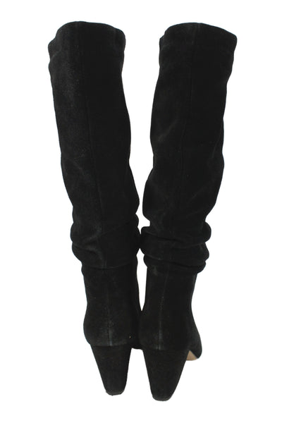 Splendid Womens Suede Pointed Toe Ruched Knee High Boots Black Size 8