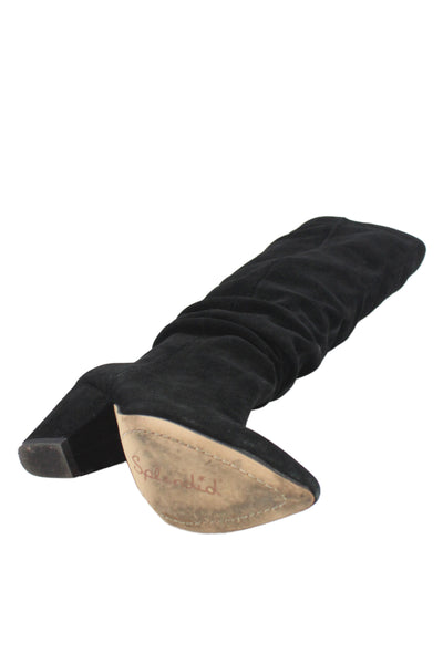 Splendid Womens Suede Pointed Toe Ruched Knee High Boots Black Size 8
