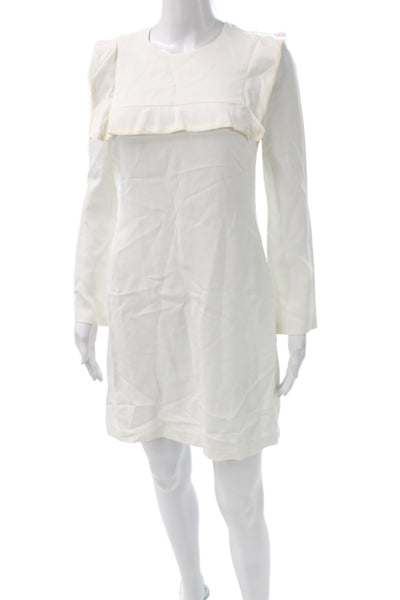 ALC Women Shift Dress White Long Sleeve Round Neck Zip Size 4