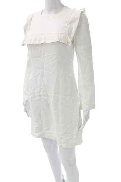ALC Women Shift Dress White Long Sleeve Round Neck Zip Size 4