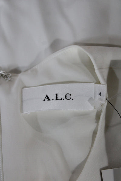 ALC Women Shift Dress White Long Sleeve Round Neck Zip Size 4