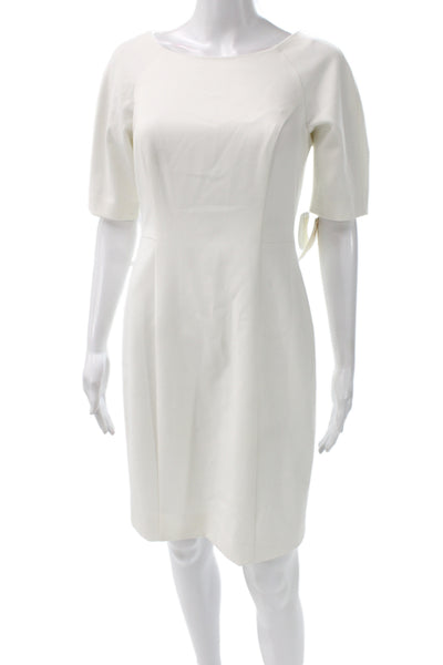 Shoshanna Womens Ivory Sheath Dress Boatneck Half Sleeve Short Zip Back Size 4
