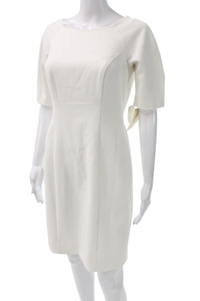 Shoshanna Womens Ivory Sheath Dress Boatneck Half Sleeve Short Zip Back Size 4