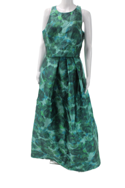 Sachin & Babi Women A-Line Floral Sleeveless Zip Top Set Green Size 10