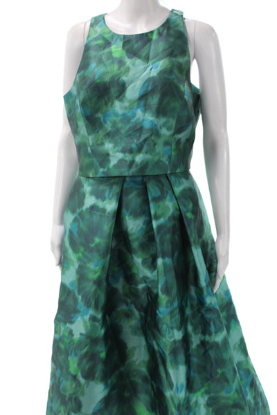 Sachin & Babi Women A-Line Floral Sleeveless Zip Top Set Green Size 10