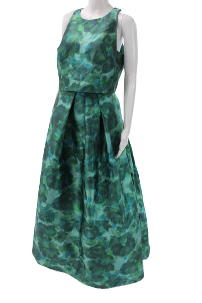 Sachin & Babi Women A-Line Floral Sleeveless Zip Top Set Green Size 10