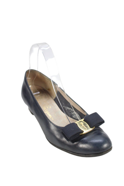 Salvatore Ferragamo Boutique Leather Bow Tie Kitten Heels Navy Blue Size 10