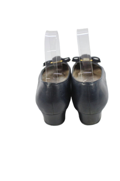 Salvatore Ferragamo Boutique Leather Bow Tie Kitten Heels Navy Blue Size 10