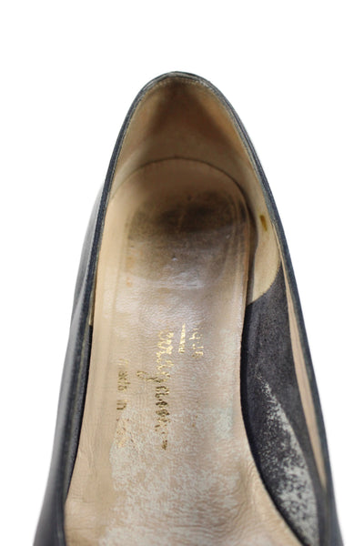 Salvatore Ferragamo Boutique Leather Bow Tie Kitten Heels Navy Blue Size 10