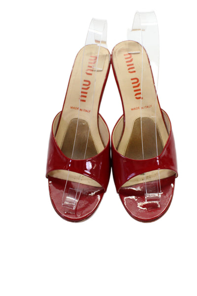 Miu Miu Womens Patent Leather Slip-On Heeled Sandals Red Size 9.5