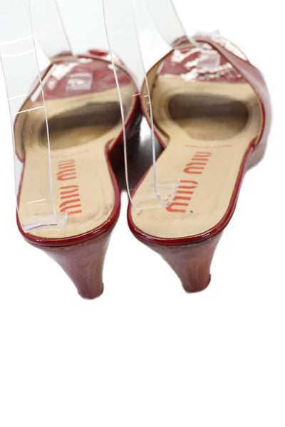Miu Miu Womens Patent Leather Slip-On Heeled Sandals Red Size 9.5